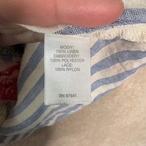 J. JILL Love Linen Top Women's Large Petite LP Stripe Floral Embroidered - Picture 6 of 7